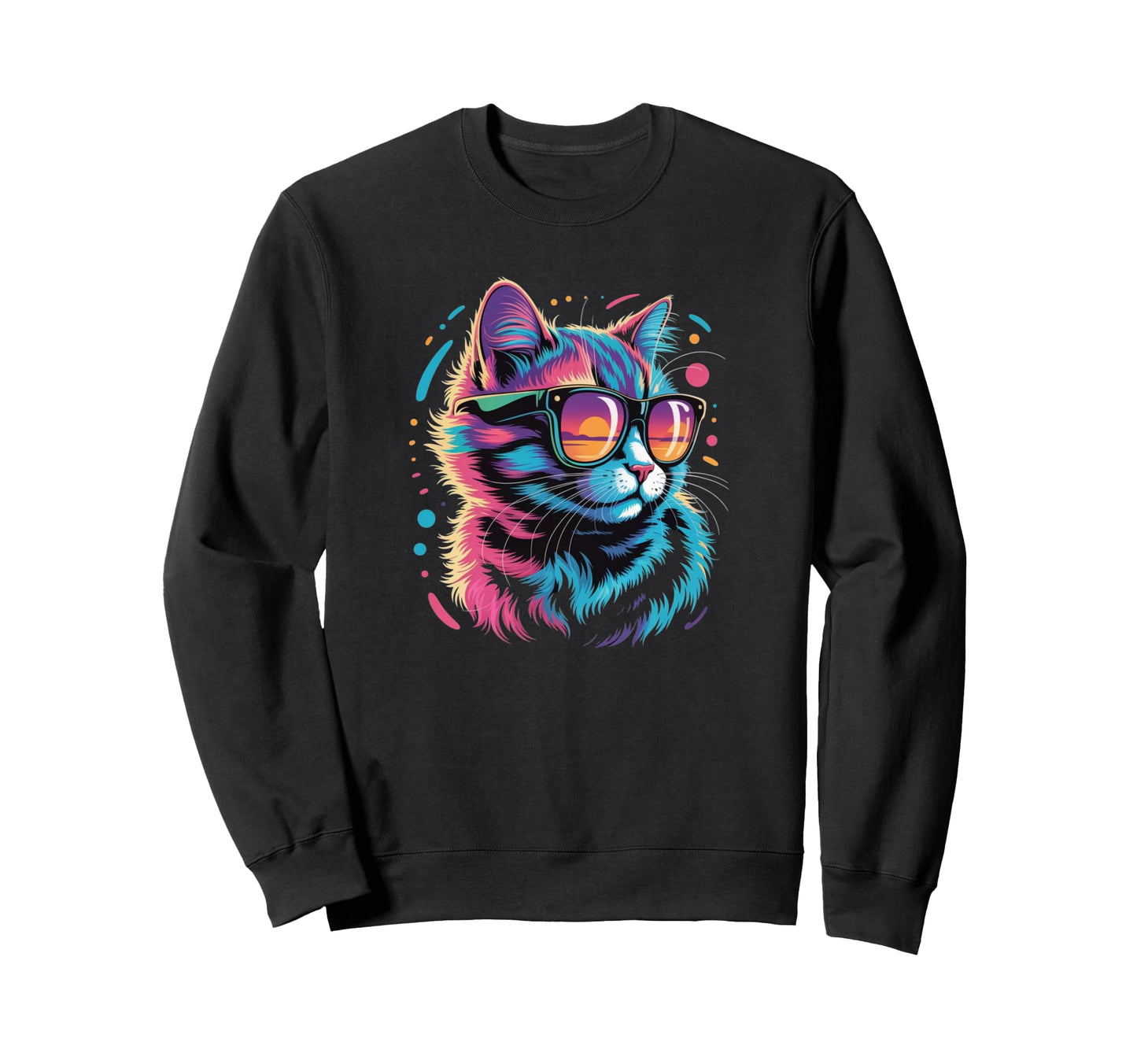 Cat Synthwave Sunglasses 80S Sweatshirt - Minimalist Print Unisex - T-Shirt, Sweatshirt, Hoodie