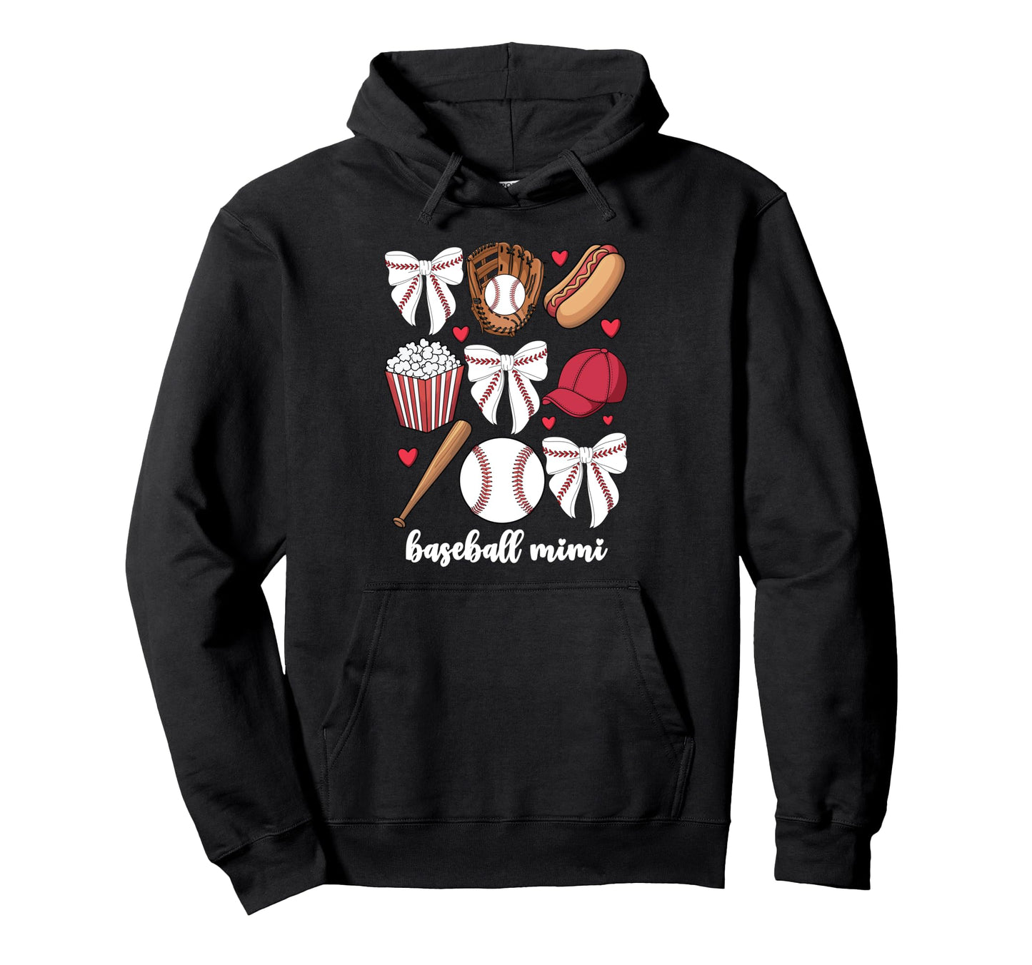 Baseball Mimi Coquette Bow Baseball Hoodie - Minimalist Print for Adults - T-Shirt, Sweatshirt, Hoodie