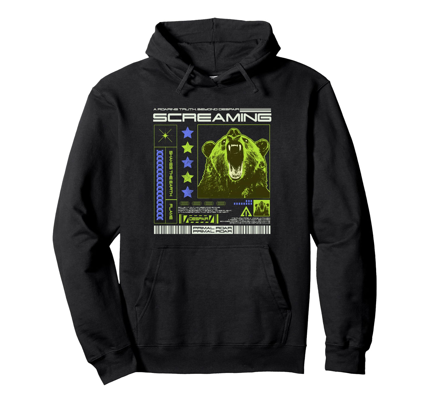 Y2K Screaming Bear Bold Urban Hoodie - Fun Novelty Design for Adults - T-Shirt, Sweatshirt, Hoodie