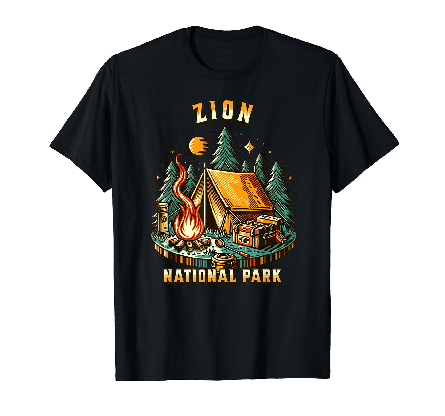 Camping Forest Tent Campfire Zion T-Shirt - Fun Novelty Design for Adults - T-Shirt, Sweatshirt, Hoodie