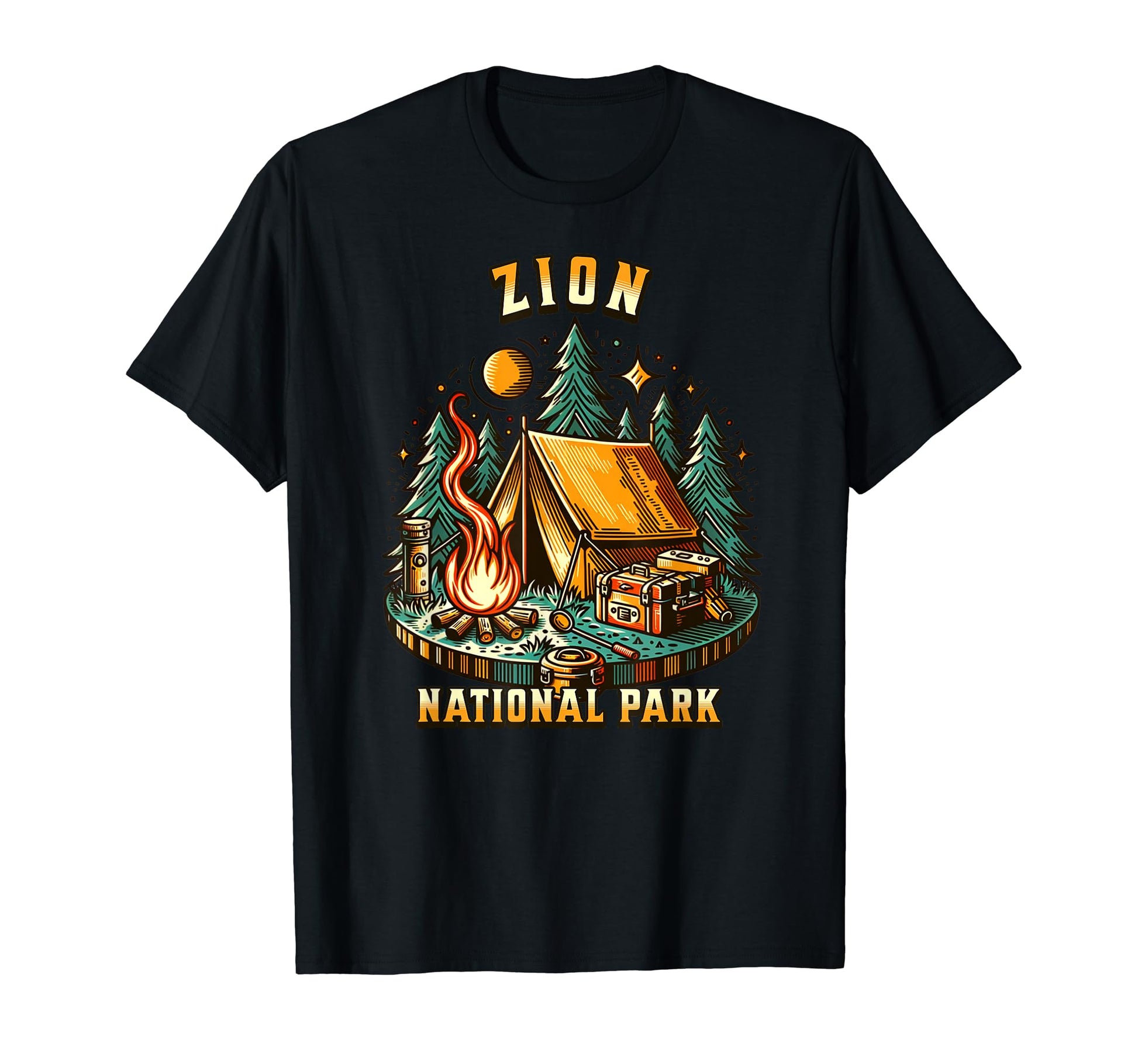 Camping Forest Tent Campfire Zion T-Shirt - Fun Novelty Design for Adults - T-Shirt, Sweatshirt, Hoodie