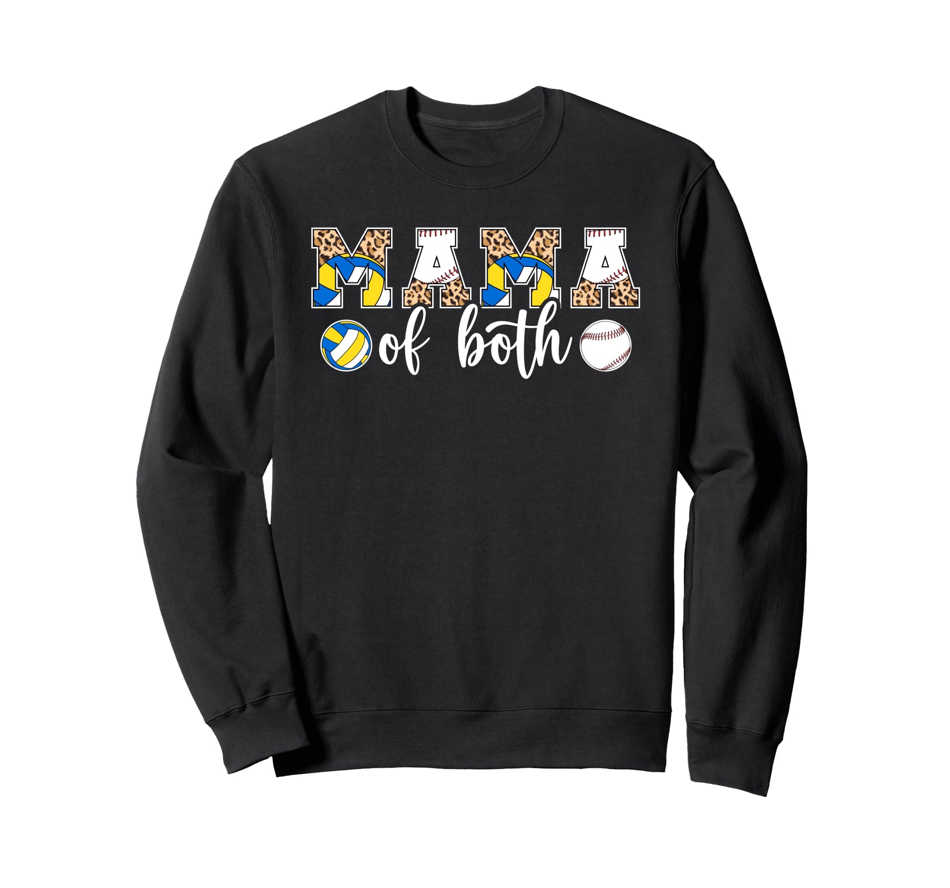 Mama Both Leopard Volleyball Baseball Sweatshirt - Trendy Graphic Unisex - T-Shirt, Sweatshirt, Hoodie