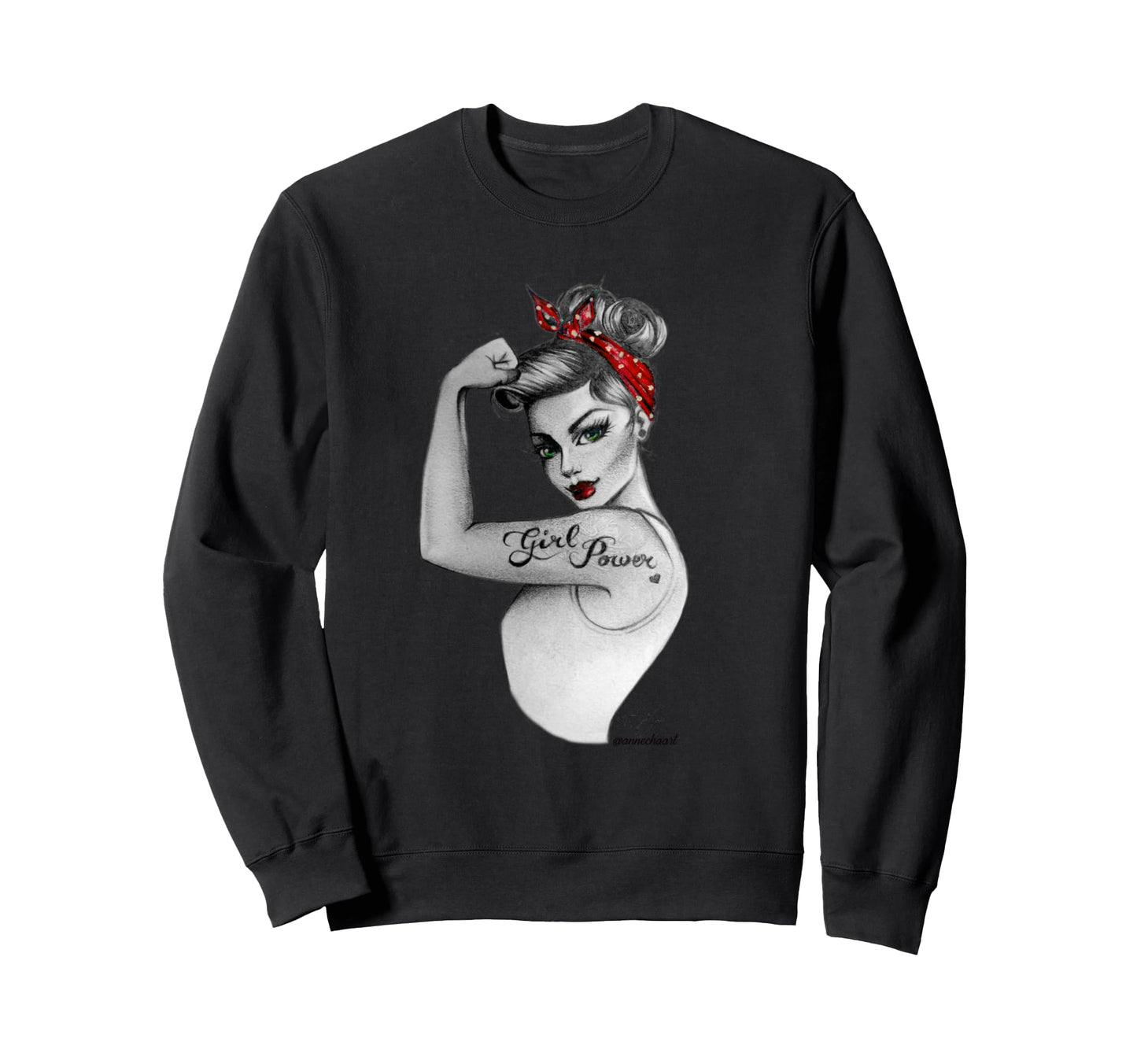 Power Pin Up Rosie Riveter Art Sweatshirt - Casual Everyday Wear Men Women - T-Shirt, Sweatshirt, Hoodie
