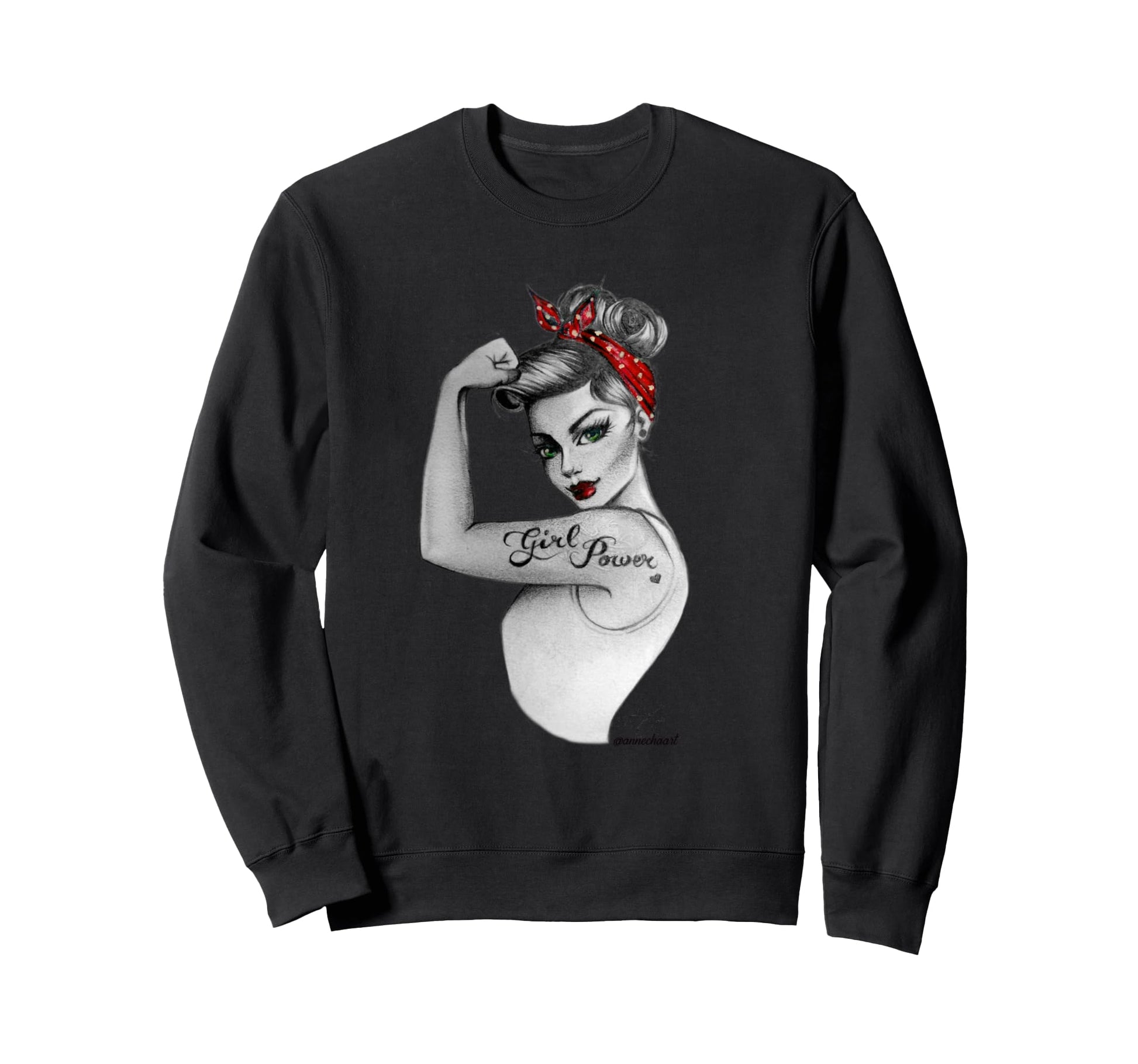 Power Pin Up Rosie Riveter Art Sweatshirt - Casual Everyday Wear Men Women - T-Shirt, Sweatshirt, Hoodie