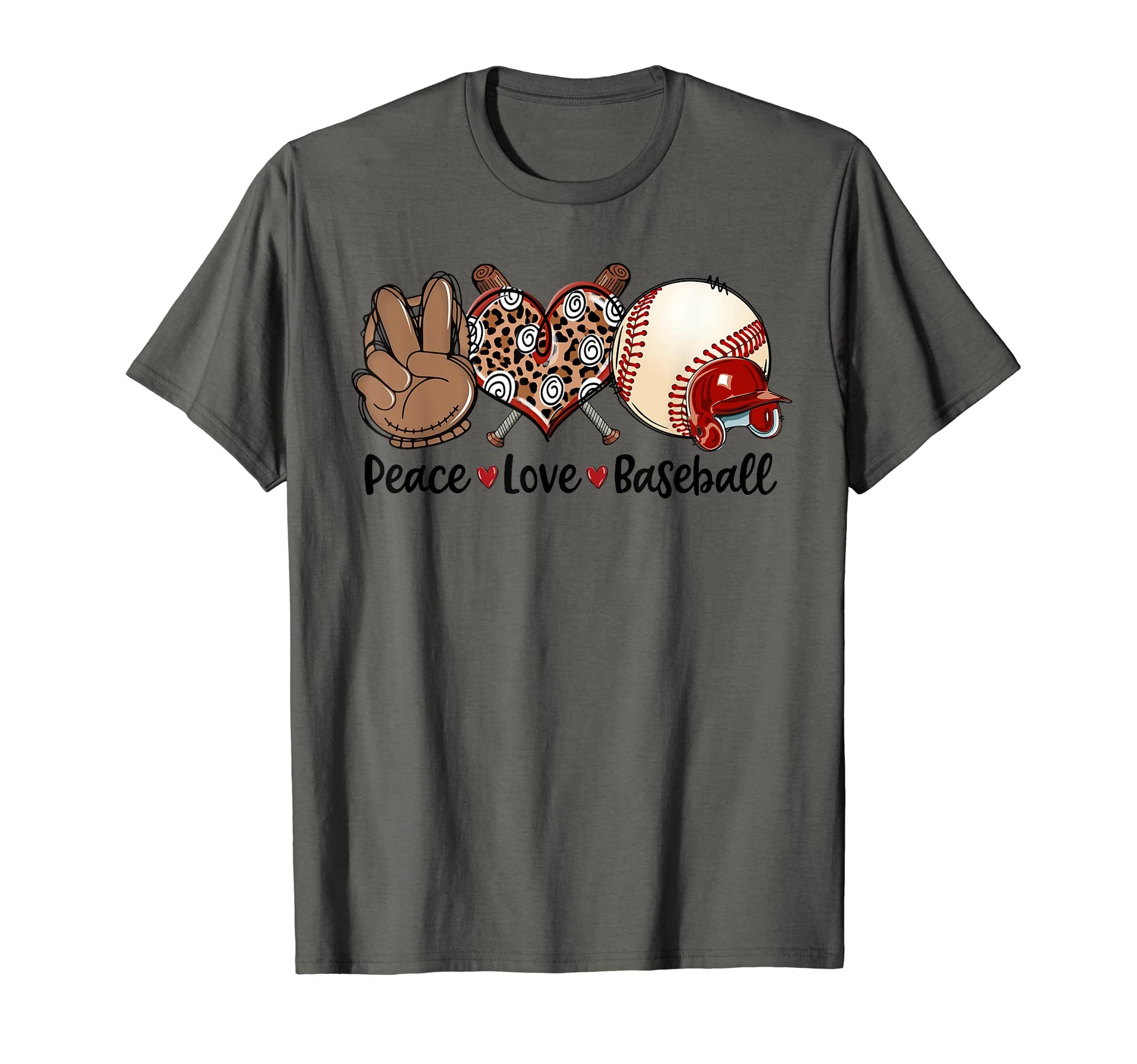 Peace Love Baseball Leopard Baseball T-Shirt - Novelty Apparel Unisex - T-Shirt, Sweatshirt, Hoodie