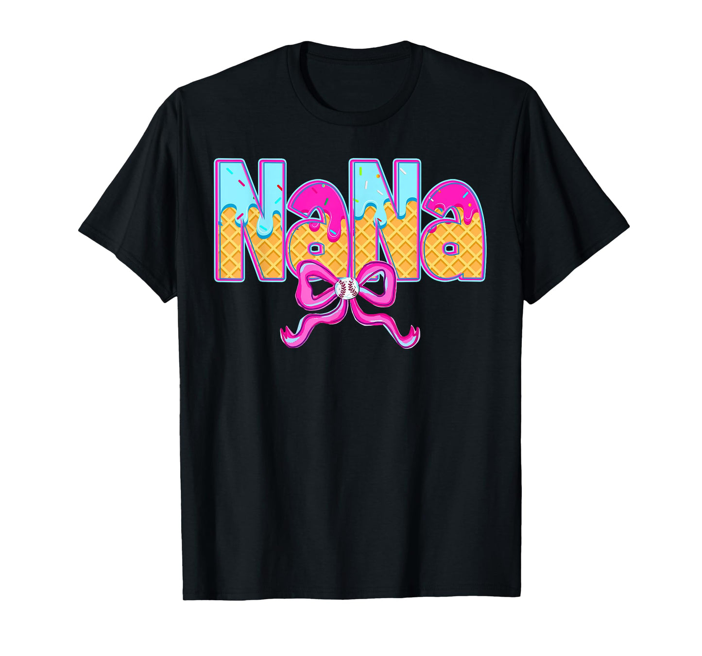 Nana Baseball Coquette Bow Ice Cream T-Shirt - Trendy Graphic for Adults - T-Shirt, Sweatshirt, Hoodie