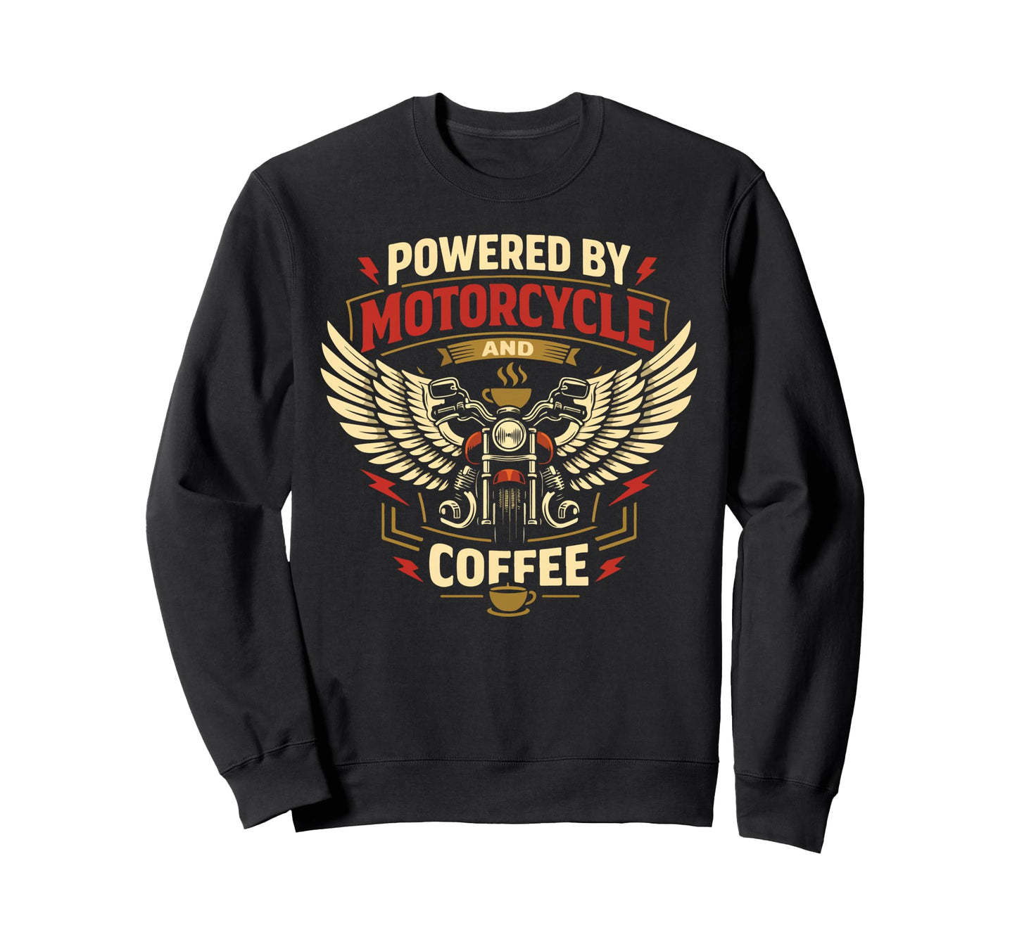 Motorcycle Biker Coffee Powered Sweatshirt - Minimalist Print for Adults - T-Shirt, Sweatshirt, Hoodie