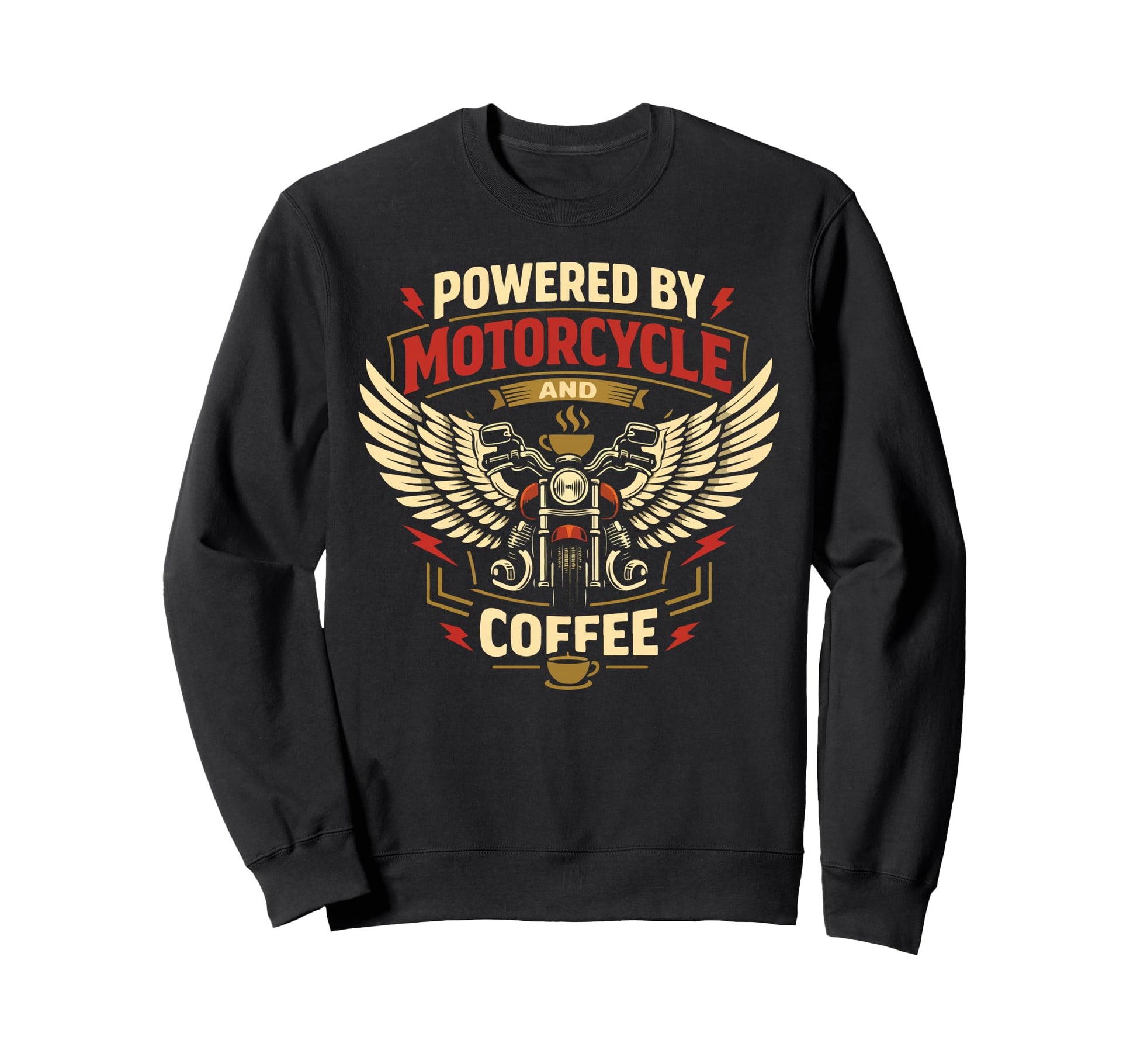 Motorcycle Biker Coffee Powered Sweatshirt - Minimalist Print for Adults - T-Shirt, Sweatshirt, Hoodie