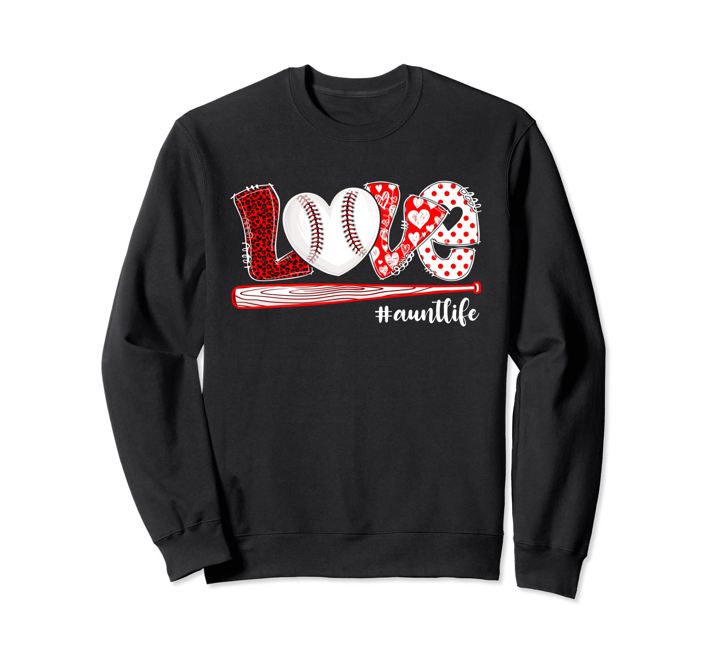 Love Baseball Aunt Life Leopard Sweatshirt - Novelty Apparel for Adults - T-Shirt, Sweatshirt, Hoodie