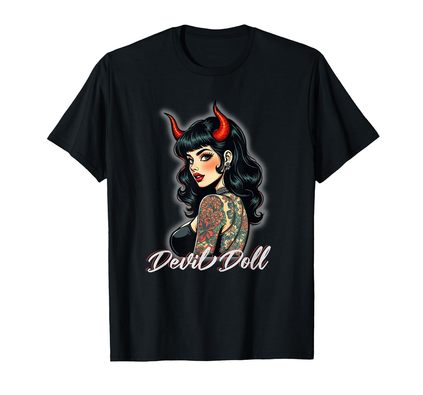 Rockabilly Devil Pin Up 1950S Tattoo T-Shirt - Custom Art Print Men Women - T-Shirt, Sweatshirt, Hoodie