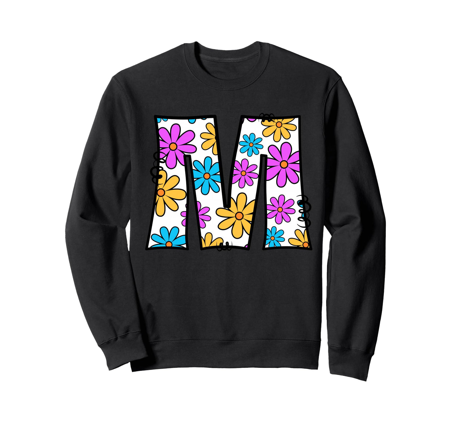 Letter M Floral Daisy Alphabet Sweatshirt - Novelty Apparel for Adults - T-Shirt, Sweatshirt, Hoodie