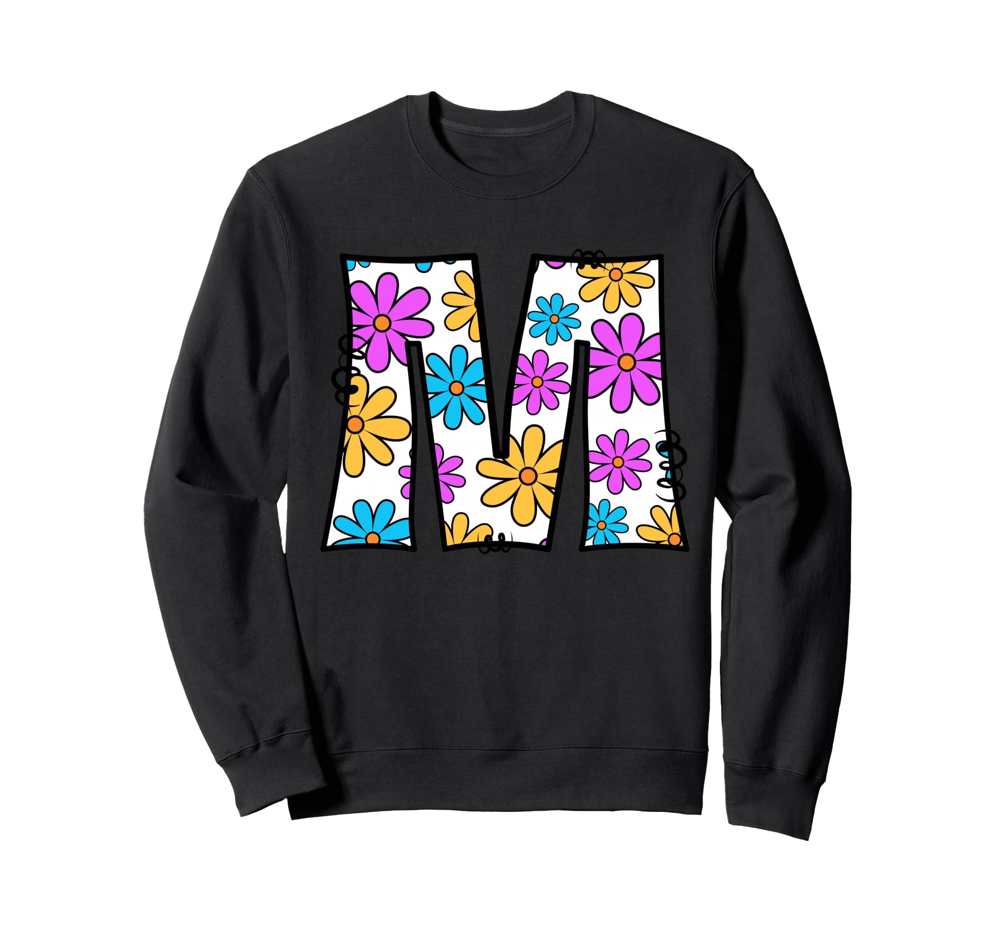 Letter M Floral Daisy Alphabet Sweatshirt - Novelty Apparel for Adults - T-Shirt, Sweatshirt, Hoodie
