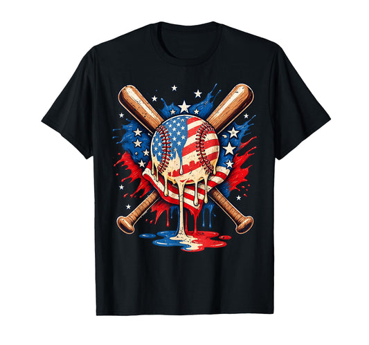 Ball Drip Baseball American Flag T-Shirt - Graphic Print Men Women - T-Shirt, Sweatshirt, Hoodie
