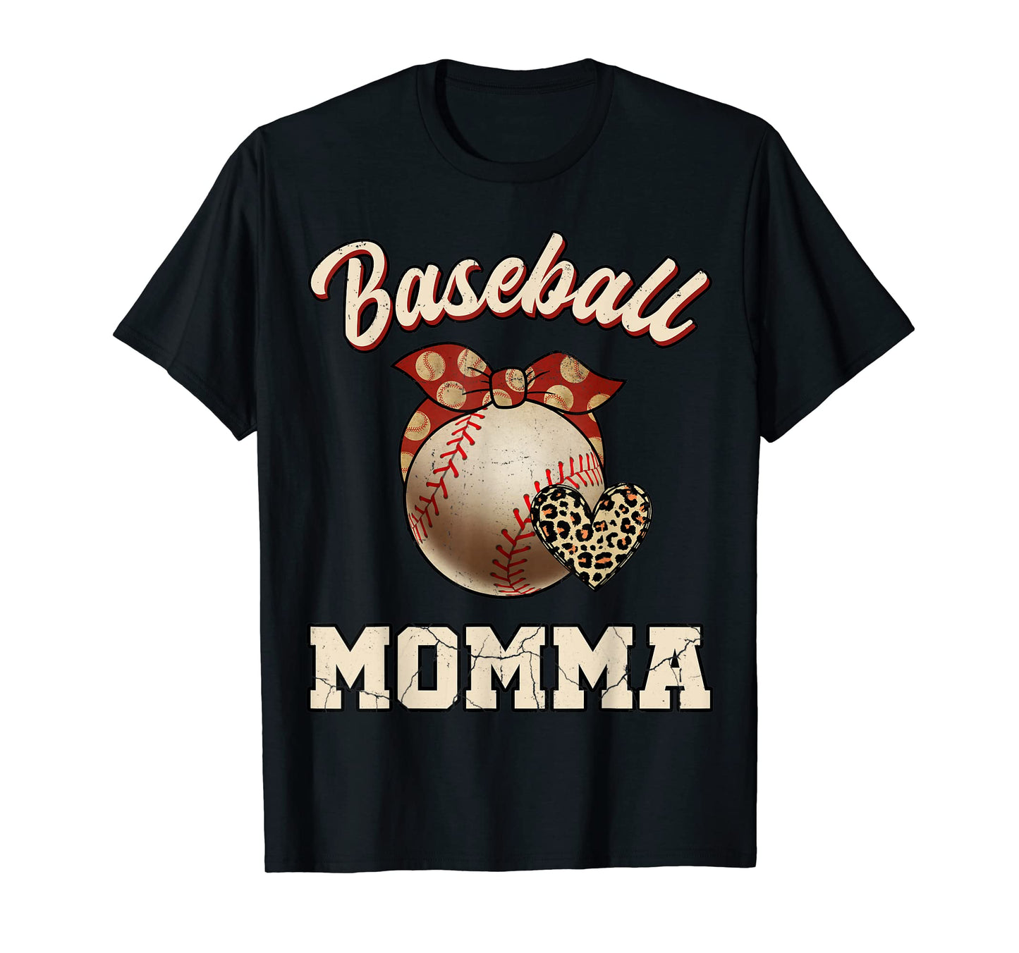 Baseball Momma Bandana Leopard Heart Fans T-Shirt - Trendy Graphic Unisex - T-Shirt, Sweatshirt, Hoodie