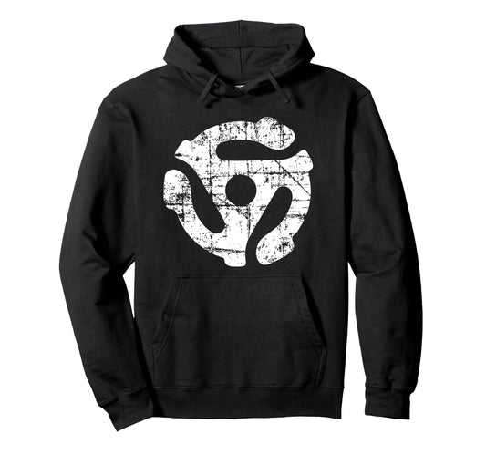 45 Rpm Record Adapter White Turntable Hoodie - Graphic Print Unisex - T-Shirt, Sweatshirt, Hoodie