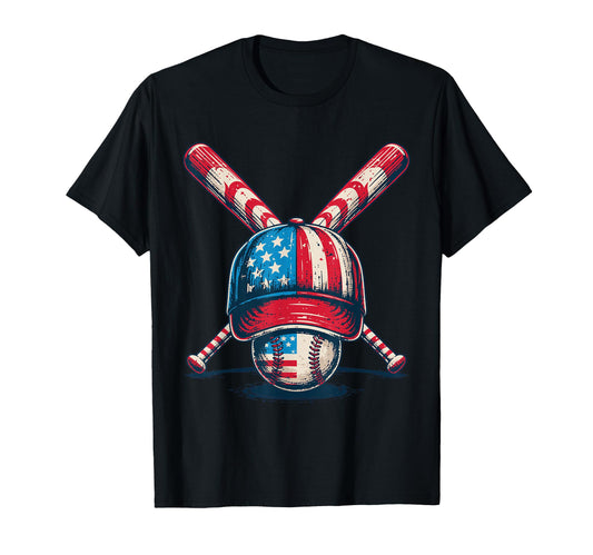 Baseball American Flag Cap Bat Sports T-Shirt - Unique Graphic Men Women - T-Shirt, Sweatshirt, Hoodie