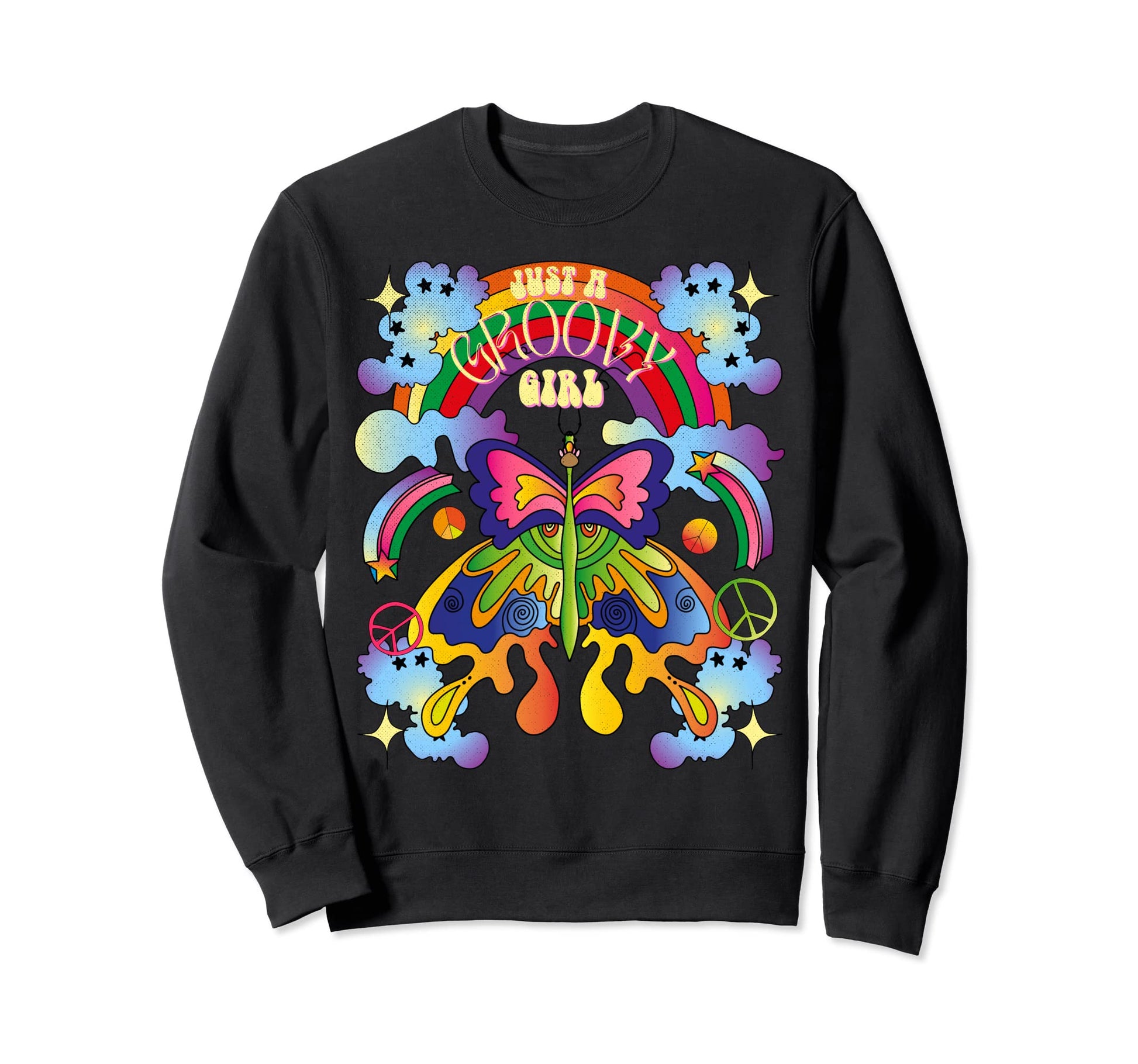 Just Groovy Rainbow Butterfly Sweatshirt - Minimalist Print for Adults - T-Shirt, Sweatshirt, Hoodie