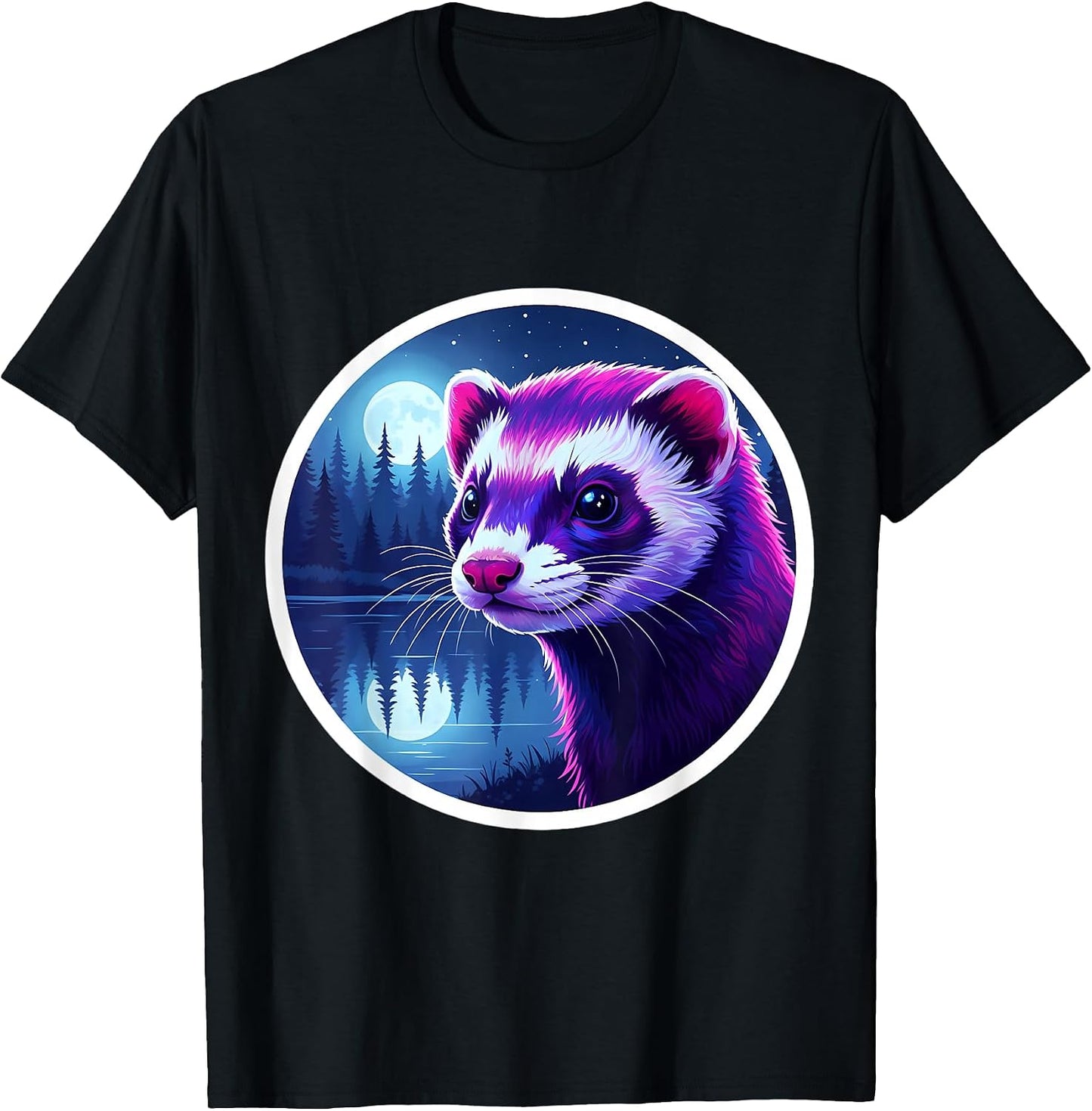 Ferret Moon Scene Owner Lover Nature Art Merch - Adult & Kids T-Shirts, Sweatshirts & Hoodies apparel design preview 1