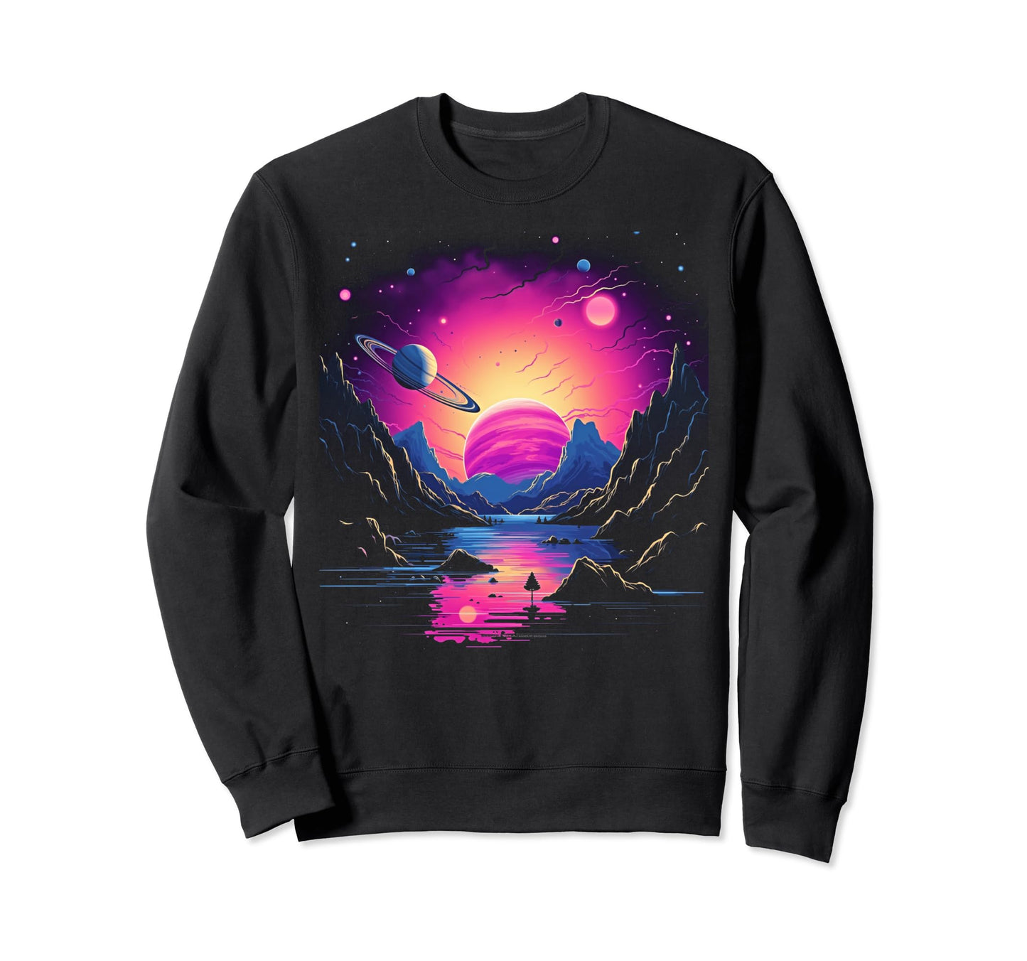 Vaporwave Solar System 80S Sweatshirt - Fun Novelty Design for Adults - T-Shirt, Sweatshirt, Hoodie
