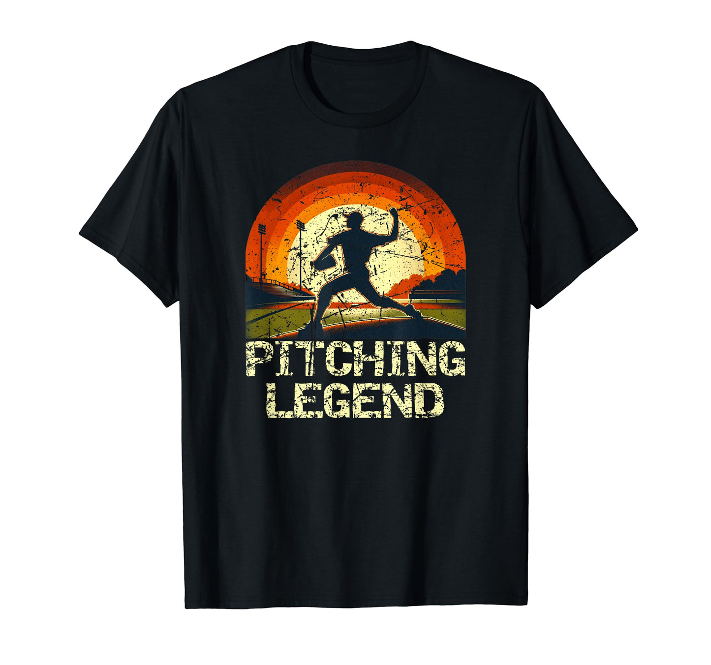 Pitching Legend Baseball Player Distressed T-Shirt - Graphic Print Unisex - T-Shirt, Sweatshirt, Hoodie