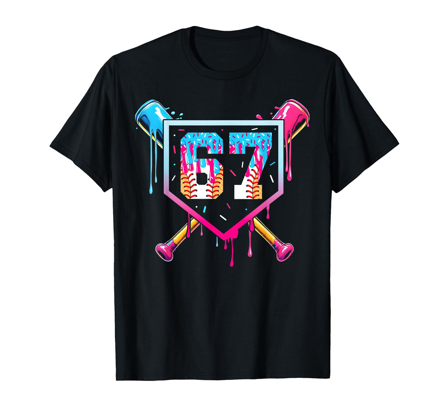 Baseball Ice Cream Drip Number 67 T-Shirt - Novelty Apparel Men Women - T-Shirt, Sweatshirt, Hoodie