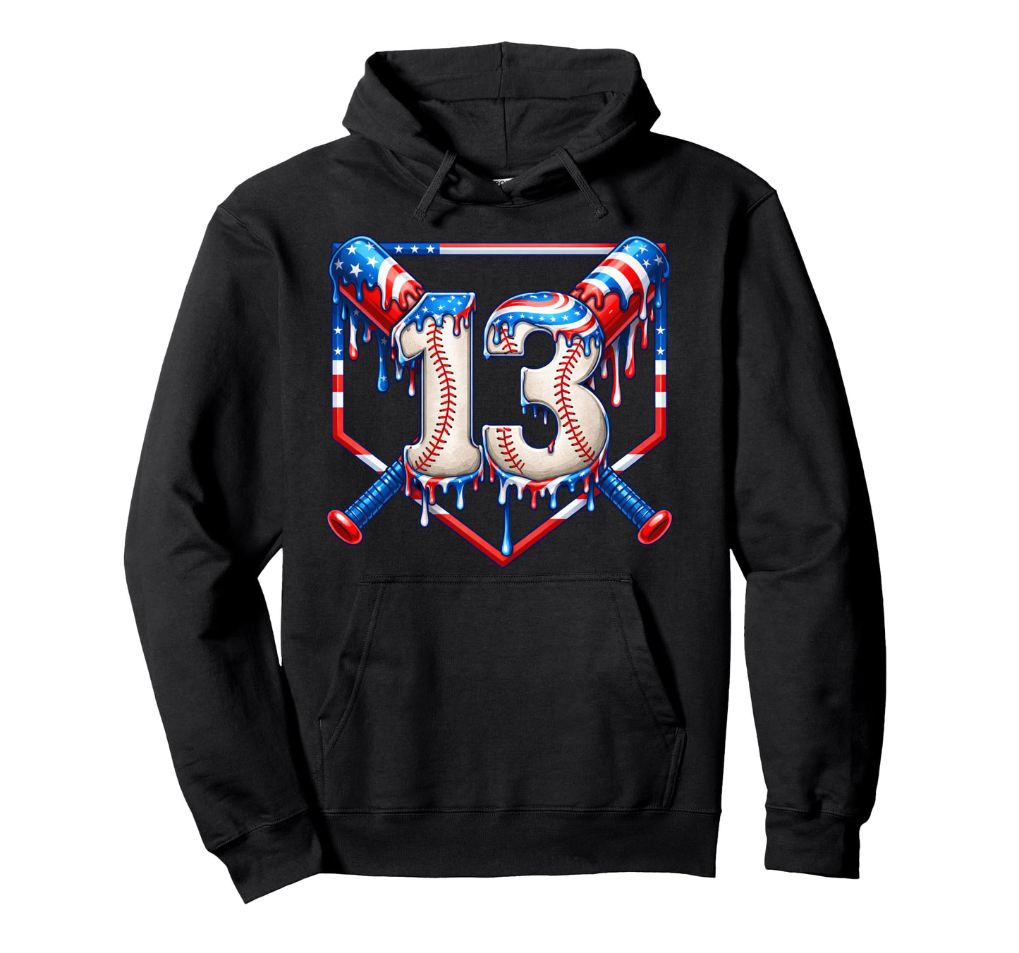 13Th Birthday Baseball Drip Usa Flag Hoodie - Streetwear Style Unisex - T-Shirt, Sweatshirt, Hoodie