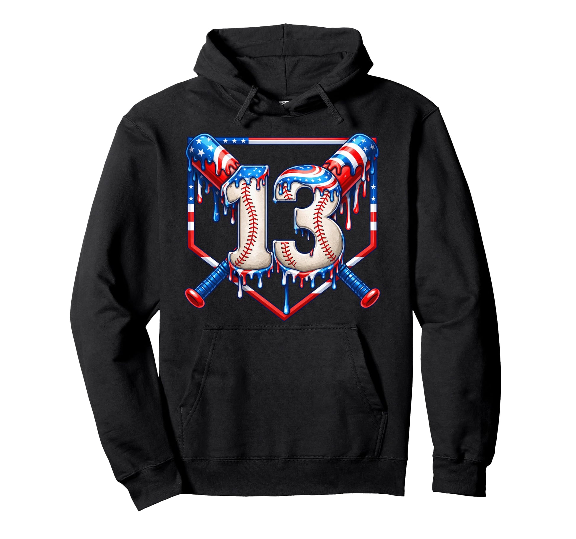 13Th Birthday Baseball Drip Usa Flag Hoodie - Streetwear Style Unisex - T-Shirt, Sweatshirt, Hoodie