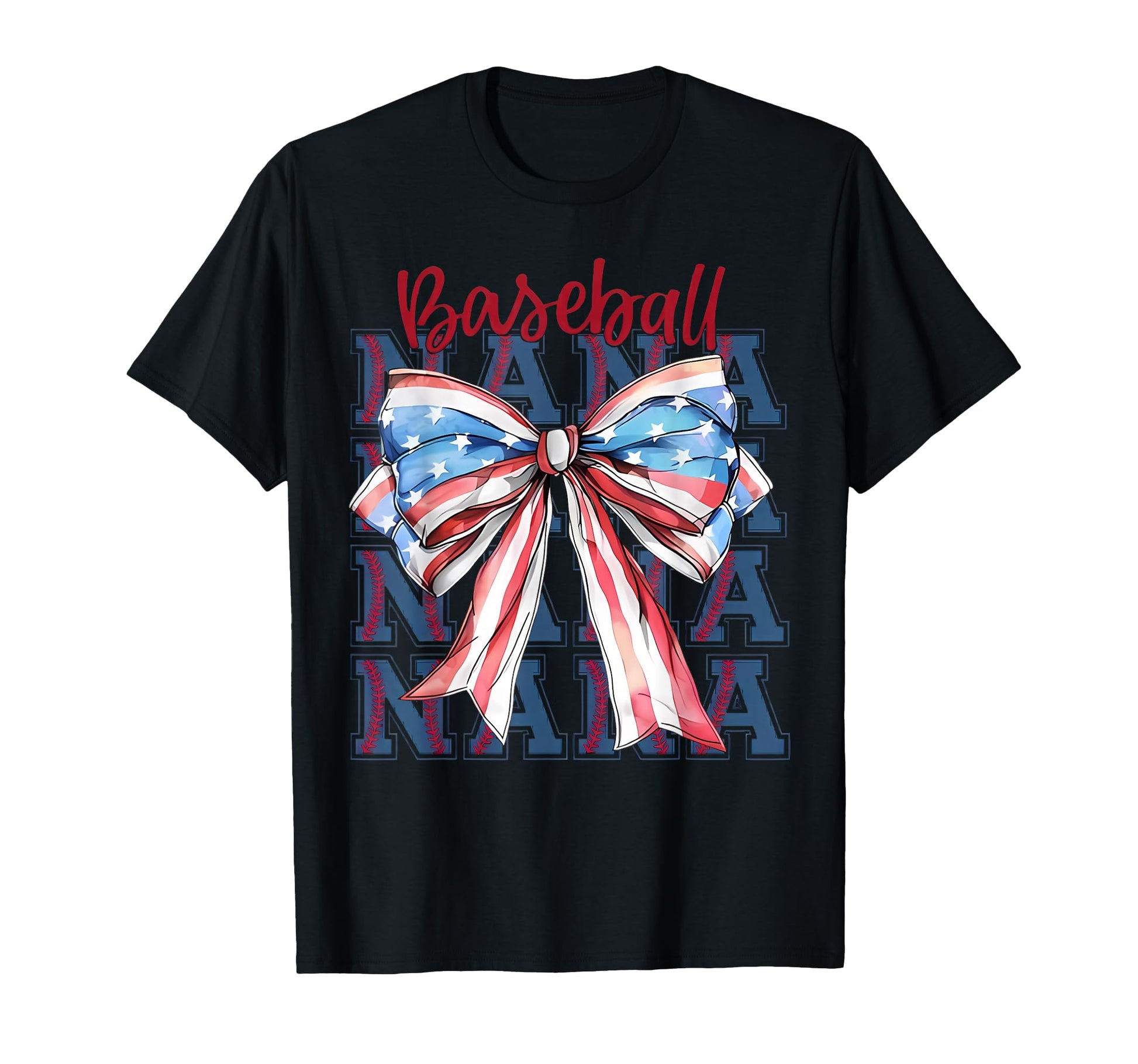 Baseball Nana Usa Flag Bow Grandma T-Shirt - Novelty Apparel Men Women - T-Shirt, Sweatshirt, Hoodie