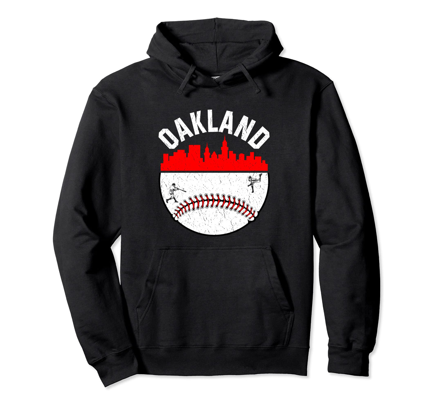 Oakland Cityscape Baseball Distressed Hoodie - Minimalist Print for Adults - T-Shirt, Sweatshirt, Hoodie