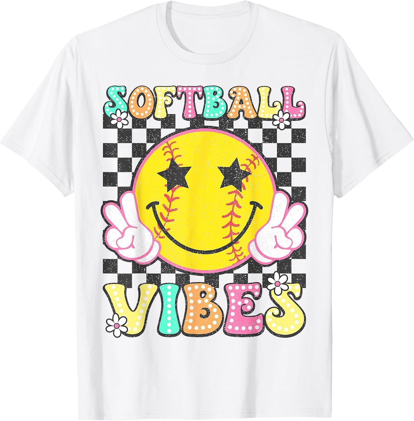 Softball Vibes Retro Groovy Game Day Girls Women - Adult & Kids T-Shirts, Sweatshirts & Hoodies apparel design preview 1