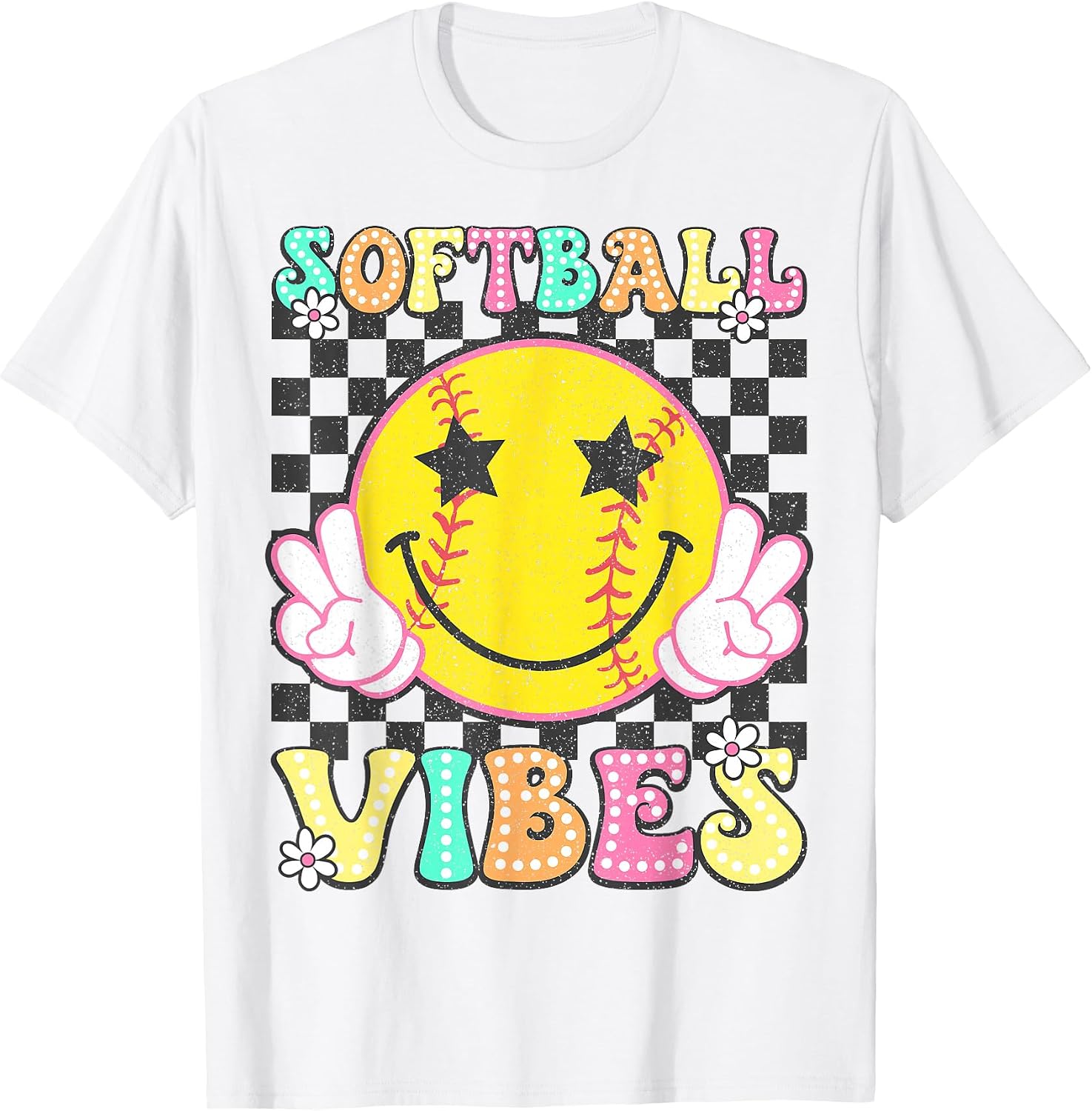 Softball Vibes Retro Groovy Game Day Girls Women - Adult & Kids T-Shirts, Sweatshirts & Hoodies apparel design preview 1
