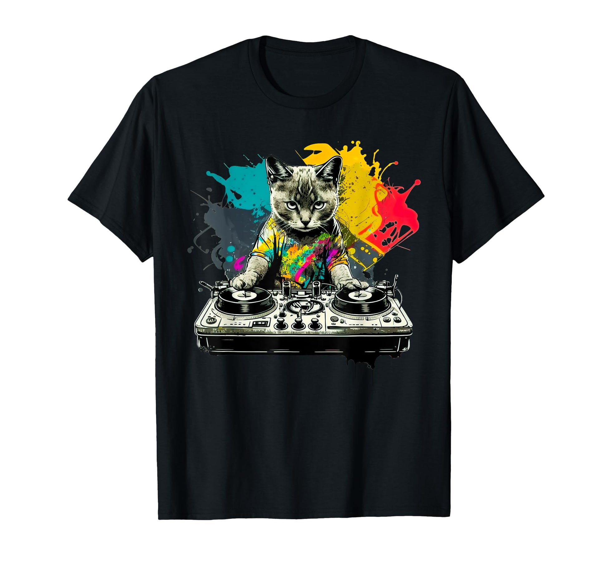 Dj Cat Funny House Music Cat Music Lover T-Shirt - Graphic Print Men Women - T-Shirt, Sweatshirt, Hoodie
