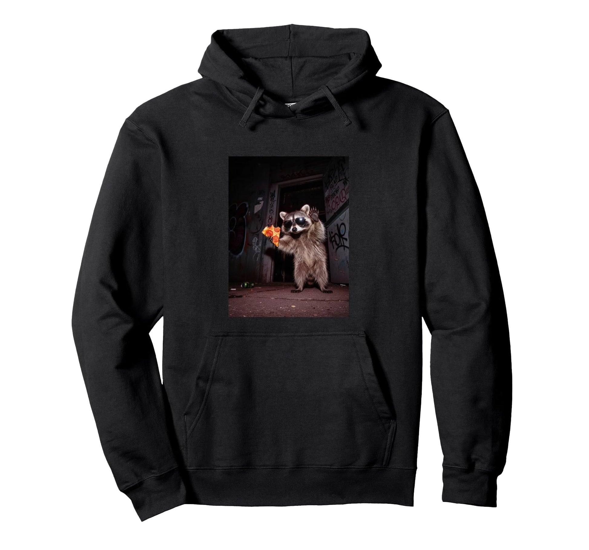 Late Pizza Funny Night Club Raccoon Hoodie - Novelty Apparel Men Women - T-Shirt, Sweatshirt, Hoodie