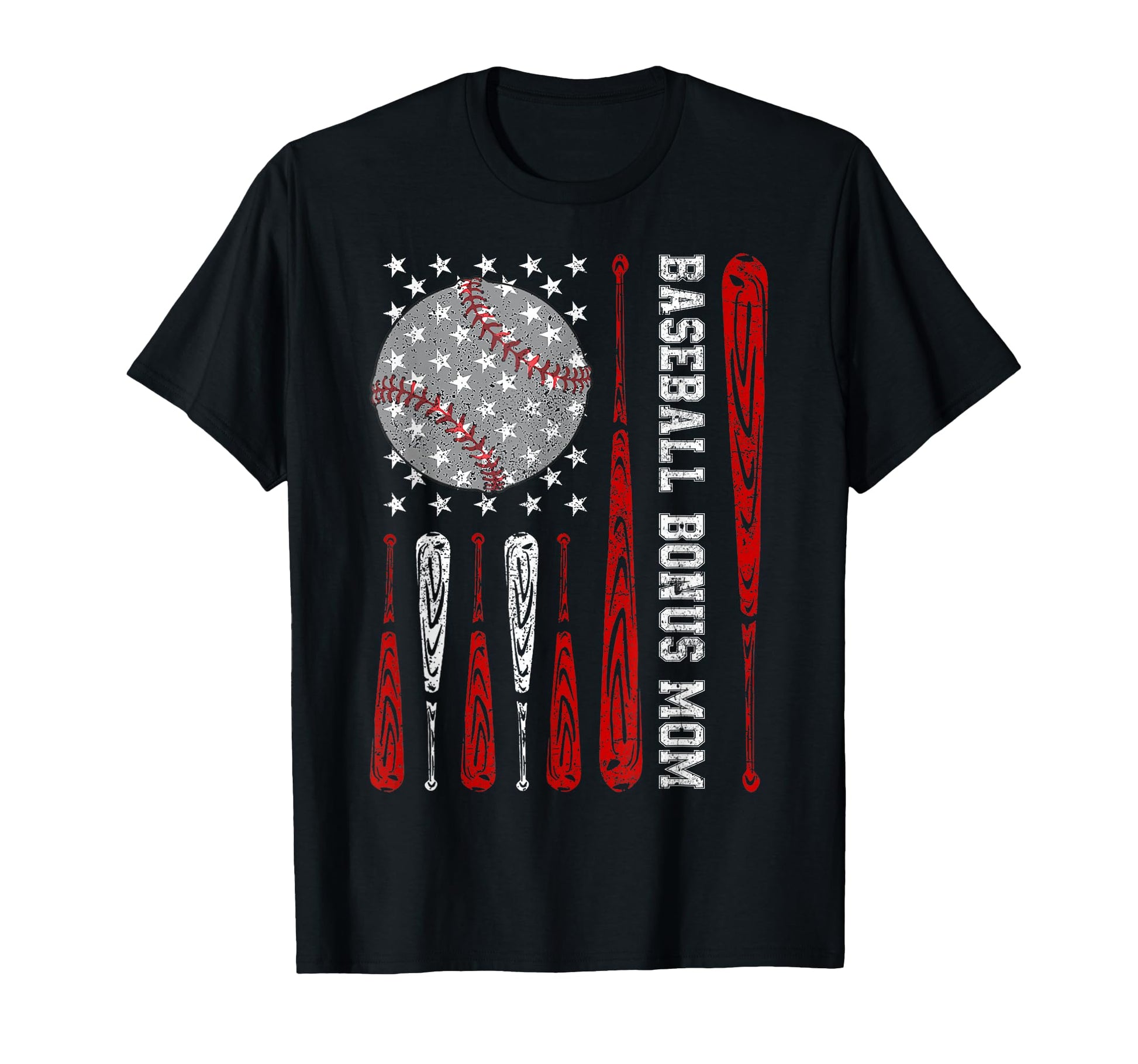 Baseball Bonus Mom American Flag T-Shirt - Unique Graphic Men Women - T-Shirt, Sweatshirt, Hoodie
