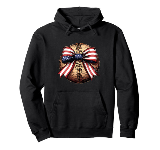 American Baseball Coquette Bow Hoodie - Custom Art Print Men Women - T-Shirt, Sweatshirt, Hoodie