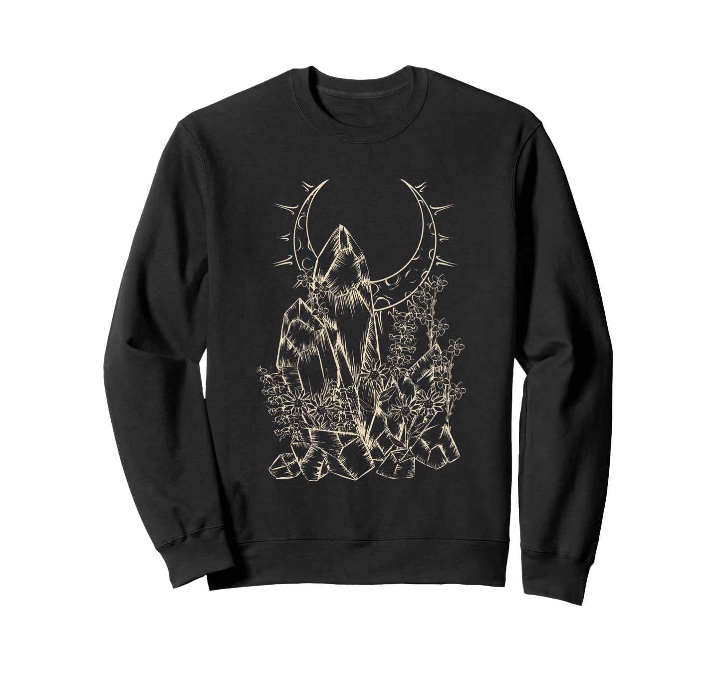 Crystals Flowers Moon Witchy E Alt Sweatshirt - Aesthetic Graphic Unisex - T-Shirt, Sweatshirt, Hoodie