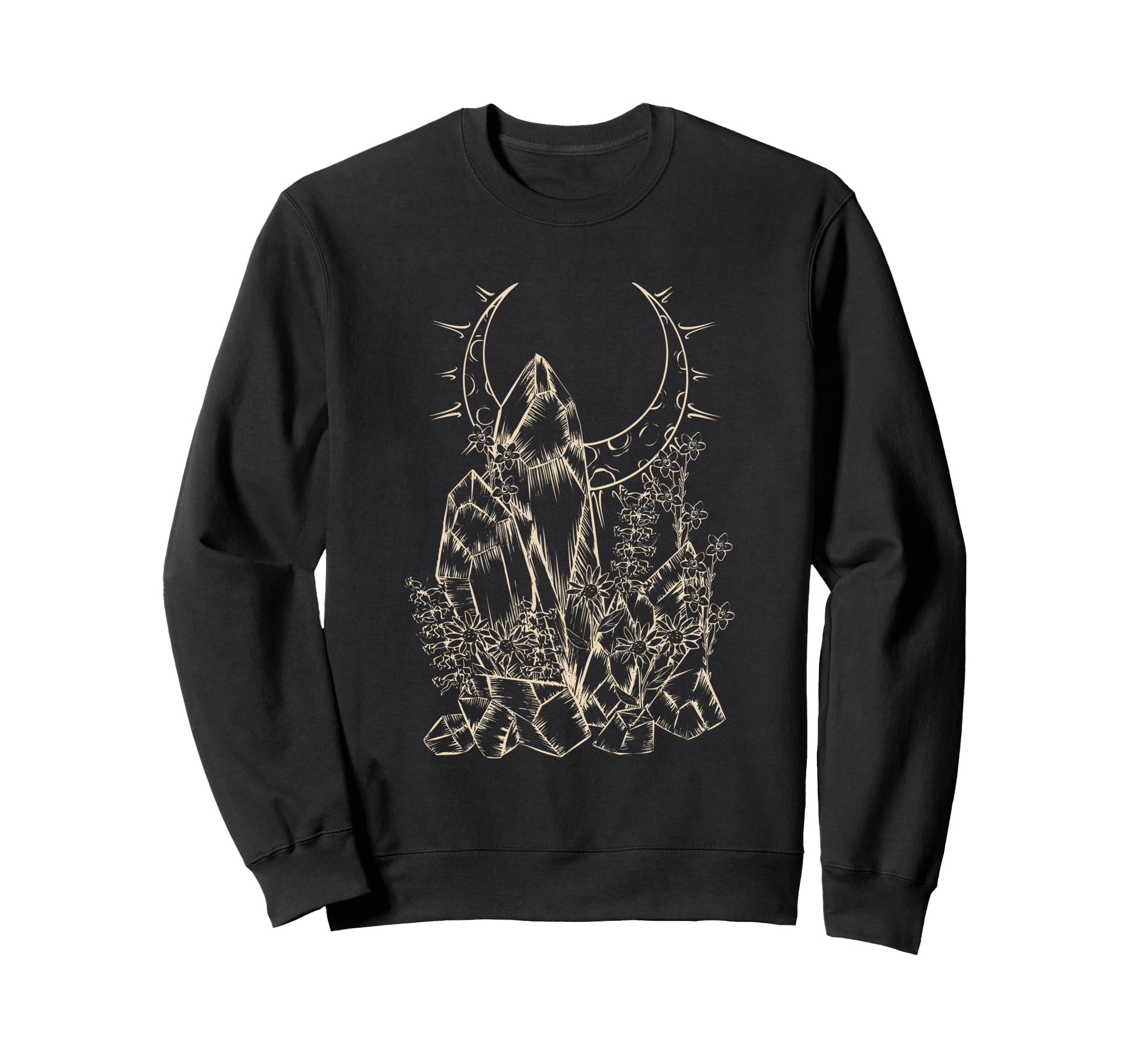 Crystals Flowers Moon Witchy E Alt Sweatshirt - Aesthetic Graphic Unisex - T-Shirt, Sweatshirt, Hoodie