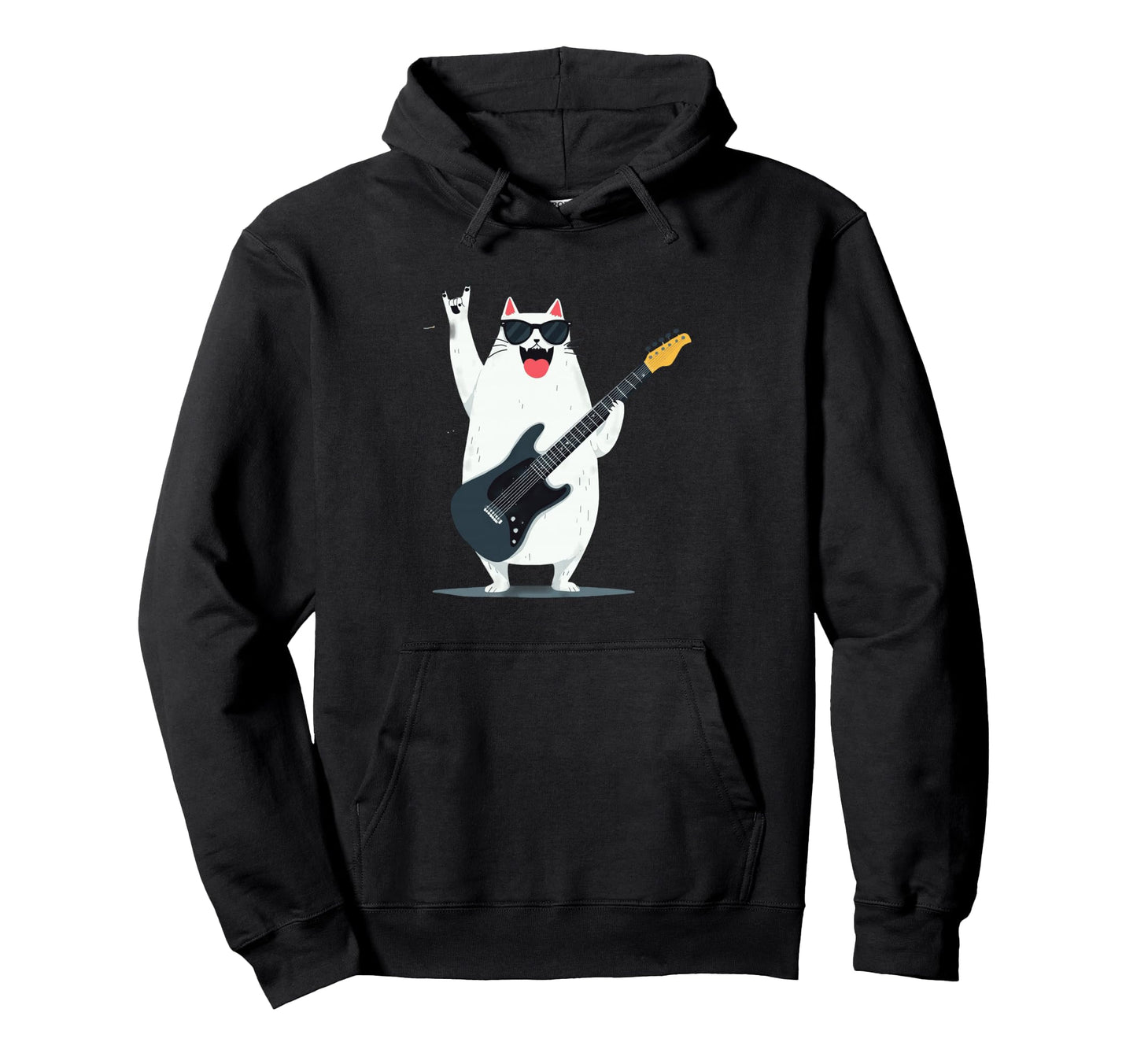 Cat Guitar Player Cartoon Rockstar Hoodie - Fun Novelty Design Unisex - T-Shirt, Sweatshirt, Hoodie