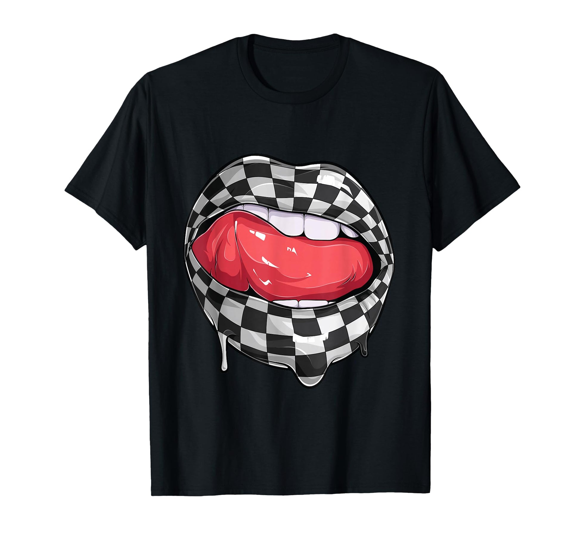 Funny Checkered Black White Lip T-Shirt - Aesthetic Graphic Men Women - T-Shirt, Sweatshirt, Hoodie