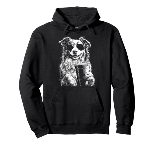 Australian Shepherd Drinking Iced Hoodie - Novelty Apparel Men Women - T-Shirt, Sweatshirt, Hoodie