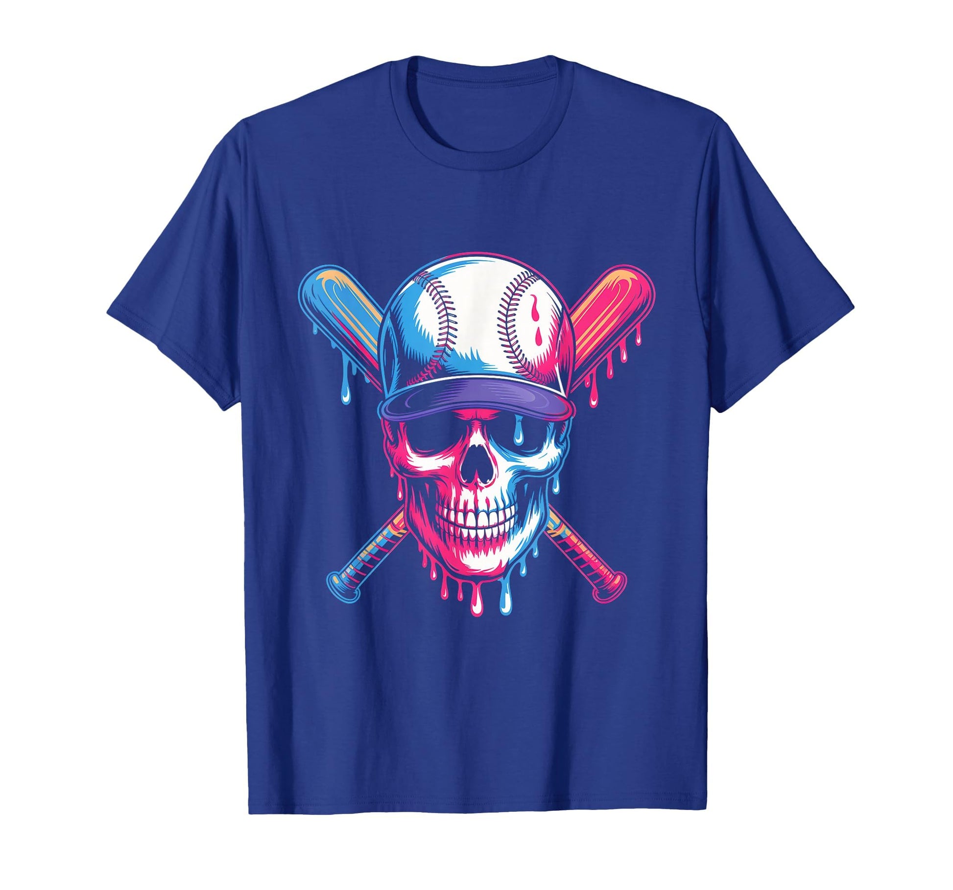 Baseball Skull Bats Dripping Colors T-Shirt - Casual Everyday Wear Unisex - T-Shirt, Sweatshirt, Hoodie