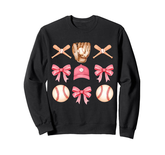 Baseball Coquette Bow Funny Sweatshirt - Custom Art Print for Adults - T-Shirt, Sweatshirt, Hoodie