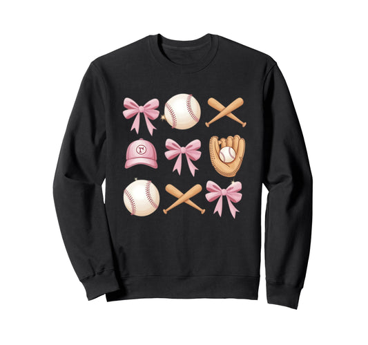 Baseball Coquette Bow Mom Sweatshirt - Casual Everyday Wear Men Women - T-Shirt, Sweatshirt, Hoodie