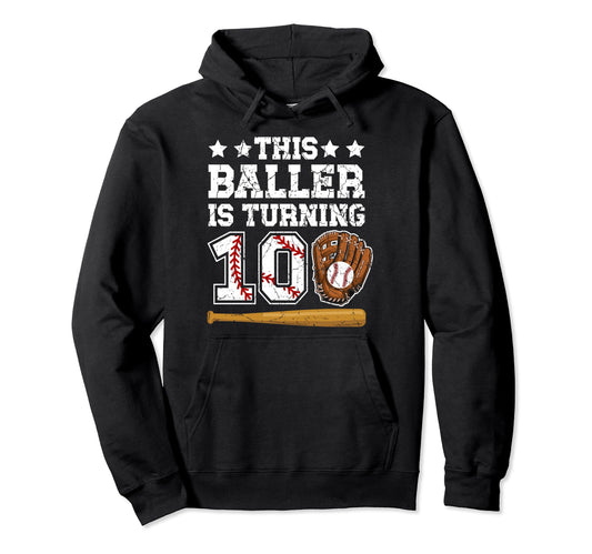 10Th Birthday Party Baseball 10 Year Hoodie - Casual Everyday Wear Unisex - T-Shirt, Sweatshirt, Hoodie