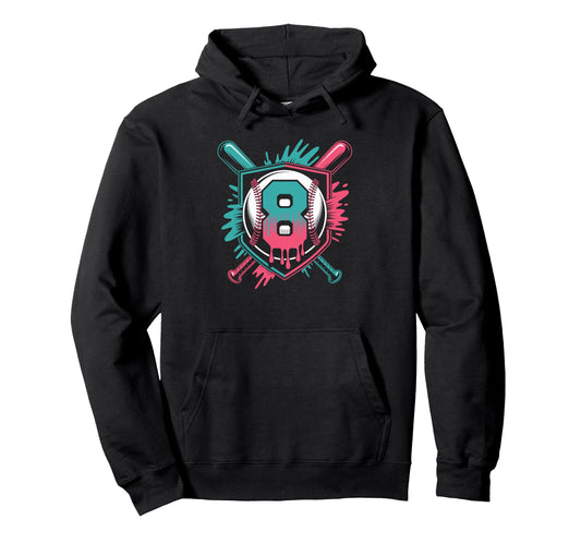 Baseball Birthday Confidence Age Eight Hoodie - Streetwear Style Unisex - T-Shirt, Sweatshirt, Hoodie