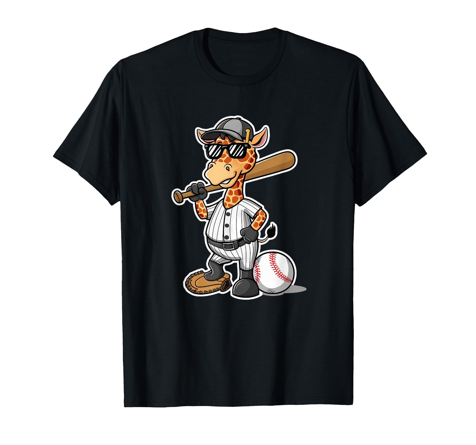 Baseball Giraffe Cartoon Sports Fan Art T-Shirt - Trendy Graphic Men Women - T-Shirt, Sweatshirt, Hoodie