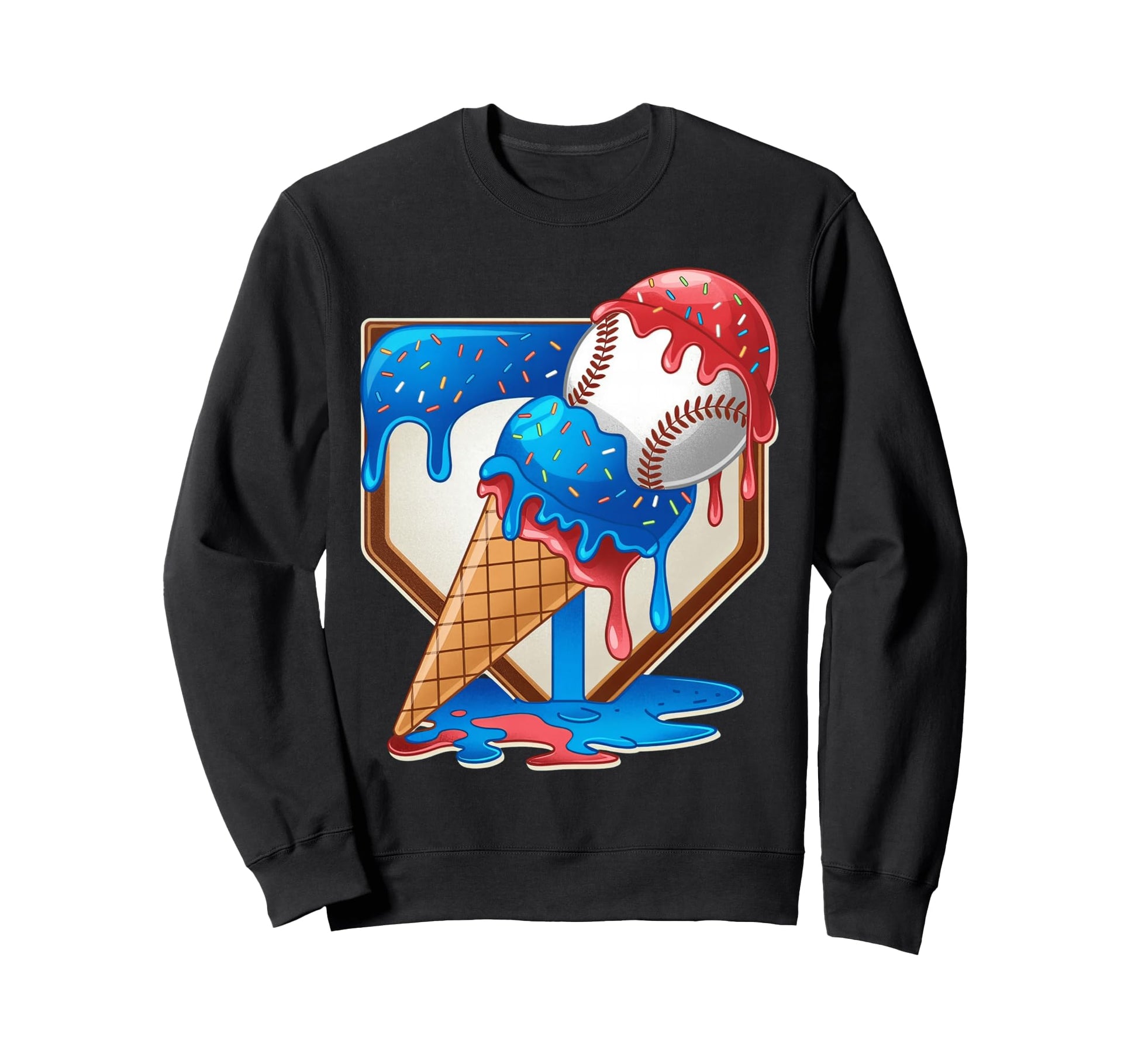 Distressed Baseball Ice Cream Drip Sweatshirt - Minimalist Print Men Women - T-Shirt, Sweatshirt, Hoodie