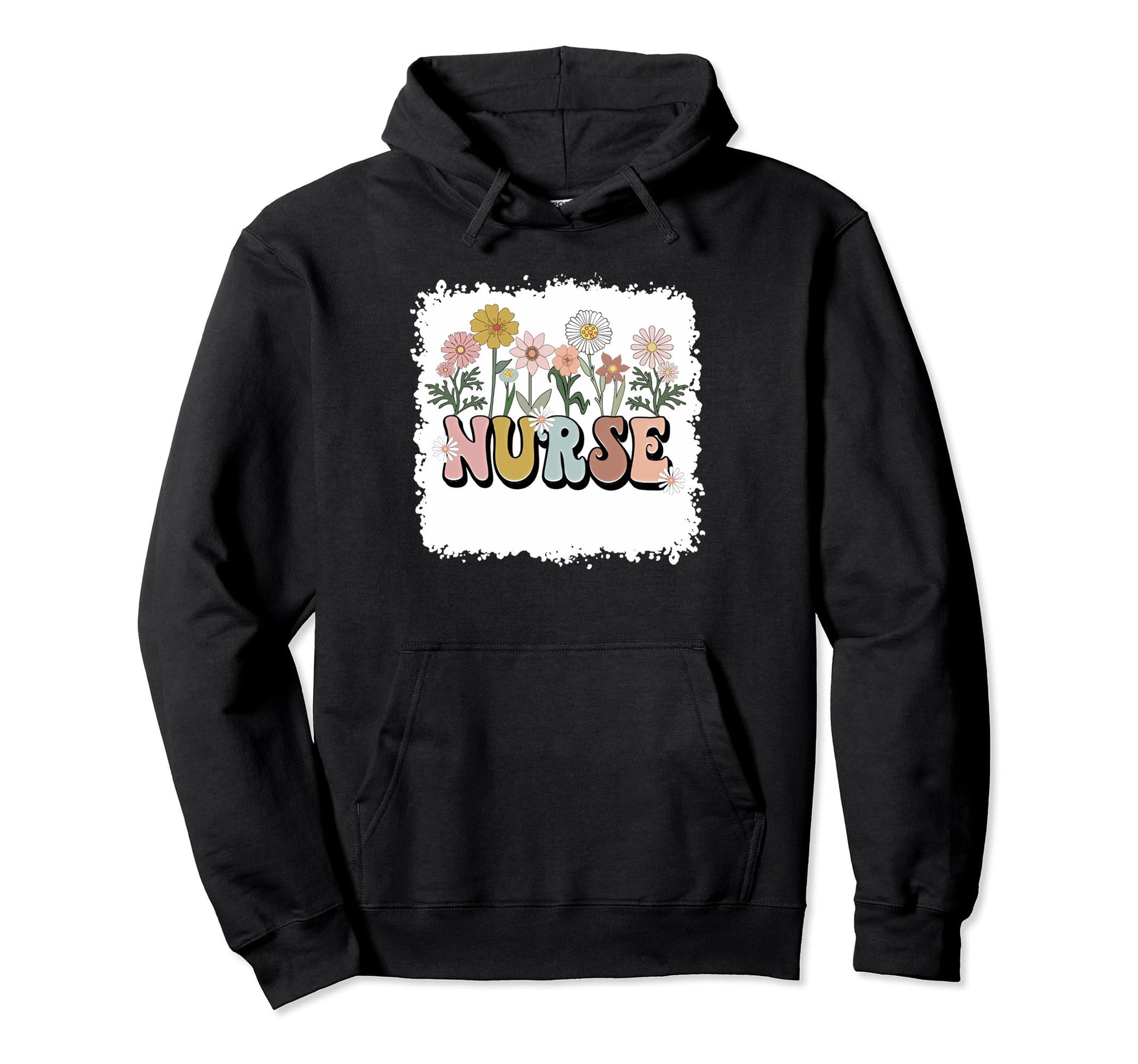 Groovy Nurse Typography Wild Flowers Nursing Hoodie - Trendy Graphic Unisex - T-Shirt, Sweatshirt, Hoodie