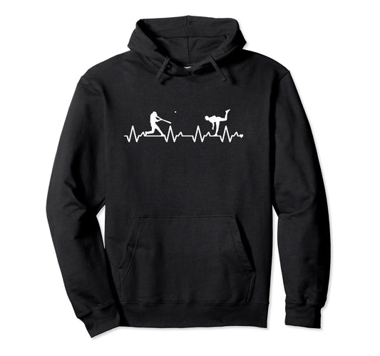 Baseball Heartbeat Pulse Ekg Funny Hoodie - Fun Novelty Design Men Women - T-Shirt, Sweatshirt, Hoodie