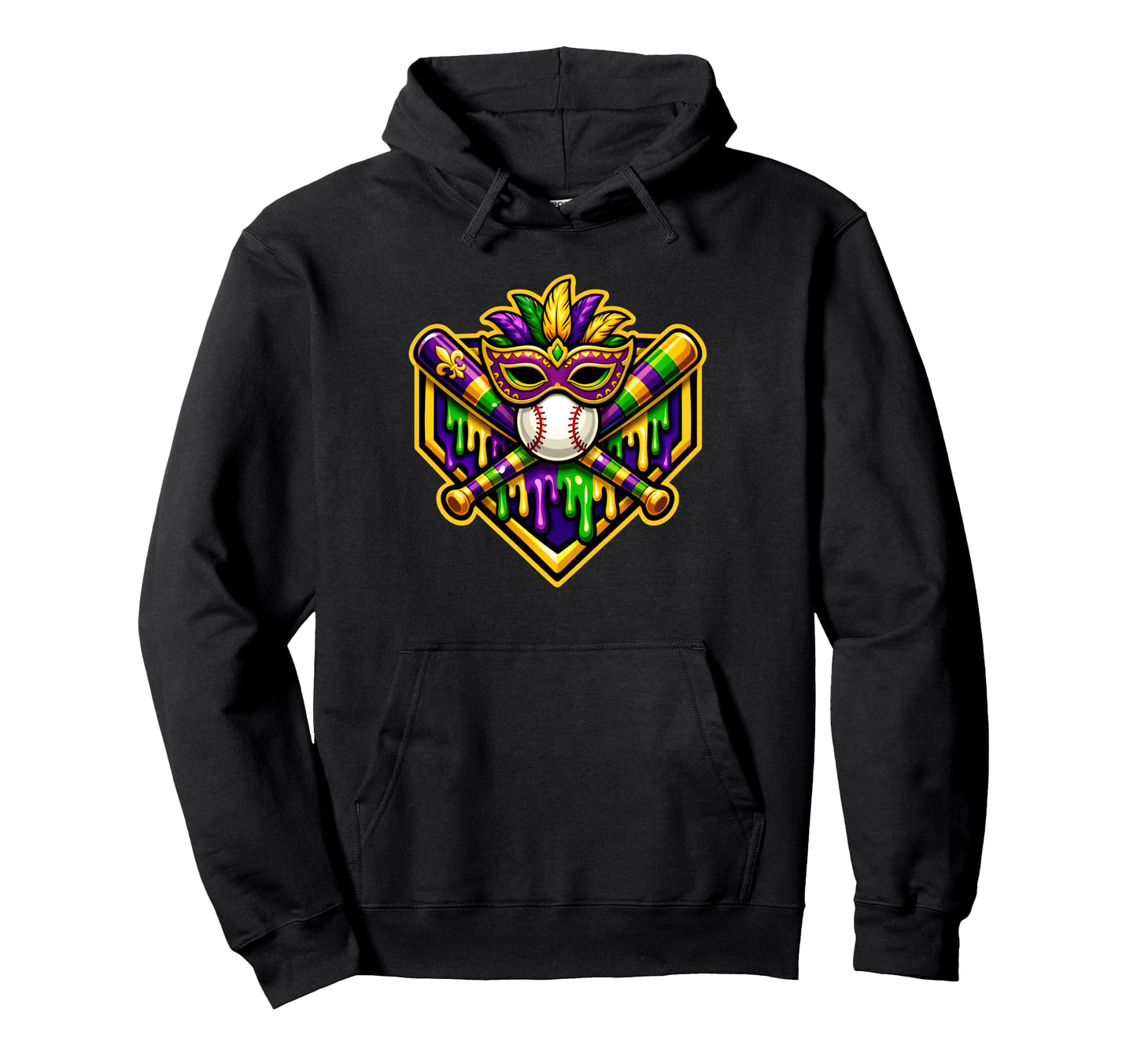Mardi Gras Baseball Party Masks Fun Hoodie - Novelty Apparel for Adults - T-Shirt, Sweatshirt, Hoodie